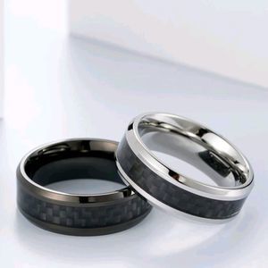 Men's Titanium Black Carbon Fiber Wedding Band Ring